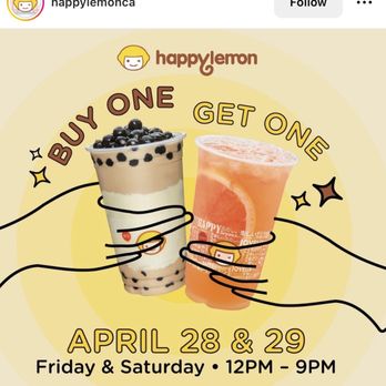 Happy Lemon - Got my BOGO drinks! - Bubble Tea Near Me - Castro Valley, California