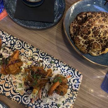 Spurrier's Gridiron Grille - Cauliflower head and Orange and Blue Shrimp appetizer - American Near Me - Gainesville, Florida