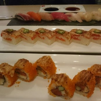 Miku - Assorted Nigiri, salmon oshi sushi, Miku roll - Japanese Near Me - Vancouver, British Columbia