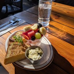 My wife's French toast and fruit. My wife's French toast and fruit.
