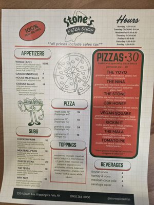 Menu photo 1 Stone's Pizza Shop Wappingers Falls, NY Menu photo 1 Stone's Pizza Shop Wappingers Falls, NY