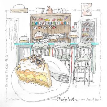 Piefalootin - A sketch of the Banoffee pie and seating at the counter. - Desserts Near Me - Garland, Texas Piefalootin - A sketch of the Banoffee pie and seating at the counter. - Desserts Near Me - Garland, Texas