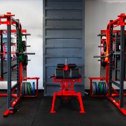 RED Strength - Four squat racks - each with landmine attachments and pull up bars!