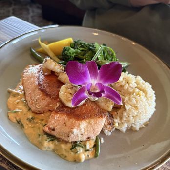 Old Fisherman's Grotto - Wild Salmon with risotto - Seafood Near Me - Monterey, California Old Fisherman's Grotto - Wild Salmon with risotto - Seafood Near Me - Monterey, California