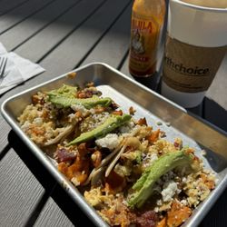 Cool River - Best freakin sweet bacon breakfast tacos with medium salsa on corn tortillas with a hot orange cardamon latte