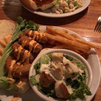 The Fish Friar - Spicy Boy Sandwich, side Caesar salad & fries. - Fish & Chips Near Me - Syracuse, New York