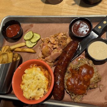 Jim 'N Nick's Bar-B-Q - Jalapeño cheddar sausage, chicken, pork, Mac & cheese, fries - Barbeque Near Me - Knoxville, Tennessee