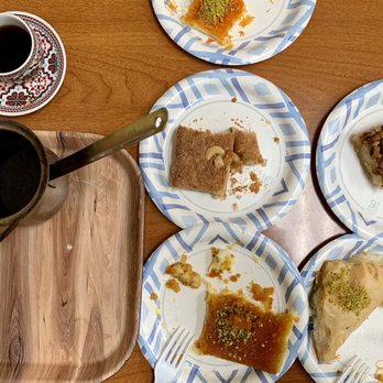 Knafeh Cafe - Strong pot of Turkish coffee and one order of each dessert - Middle Eastern Near Me - Anaheim, California
