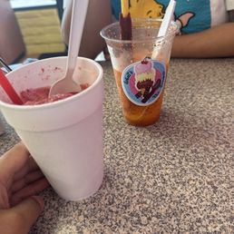 Strawberry raspado and a mangoneada Strawberry raspado and a mangoneada