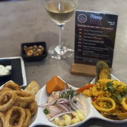 Ceviche Arigato - 3way sampler: calamari, ceviche & arroz de mariscos.