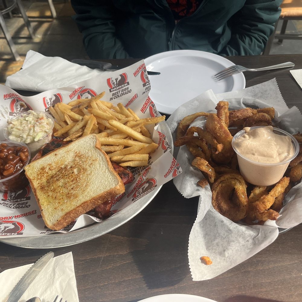Hickory House Ribs - Half rack and onion rings - Barbeque Near Me - Aspen, Colorado