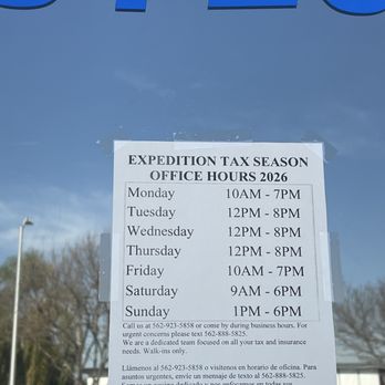 Expedition Tax & Insurance Services - Door sign - Insurance Near Me - Downey, California Expedition Tax & Insurance Services - Door sign - Insurance Near Me - Downey, California