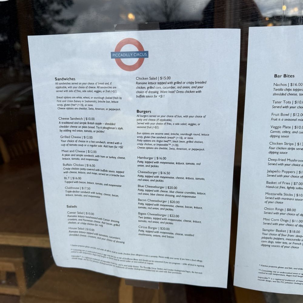 Piccadilly Circus - Their menu as of March 22nd, 2025 - British Near Me - Snohomish, Washington