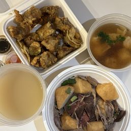Duck soup with glass noodles, fried pork ribs Duck soup with glass noodles, fried pork ribs