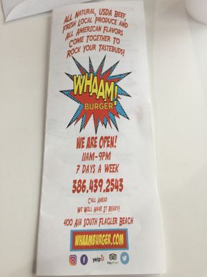 Menu photo 4 Whaam Burger Flagler Beach, FL