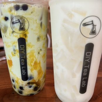 DIY Tea Lab - Fremont - Mango matcha milk tea with boba and pina colada with lychee jelly - Bubble Tea Near Me - Seattle, Washington