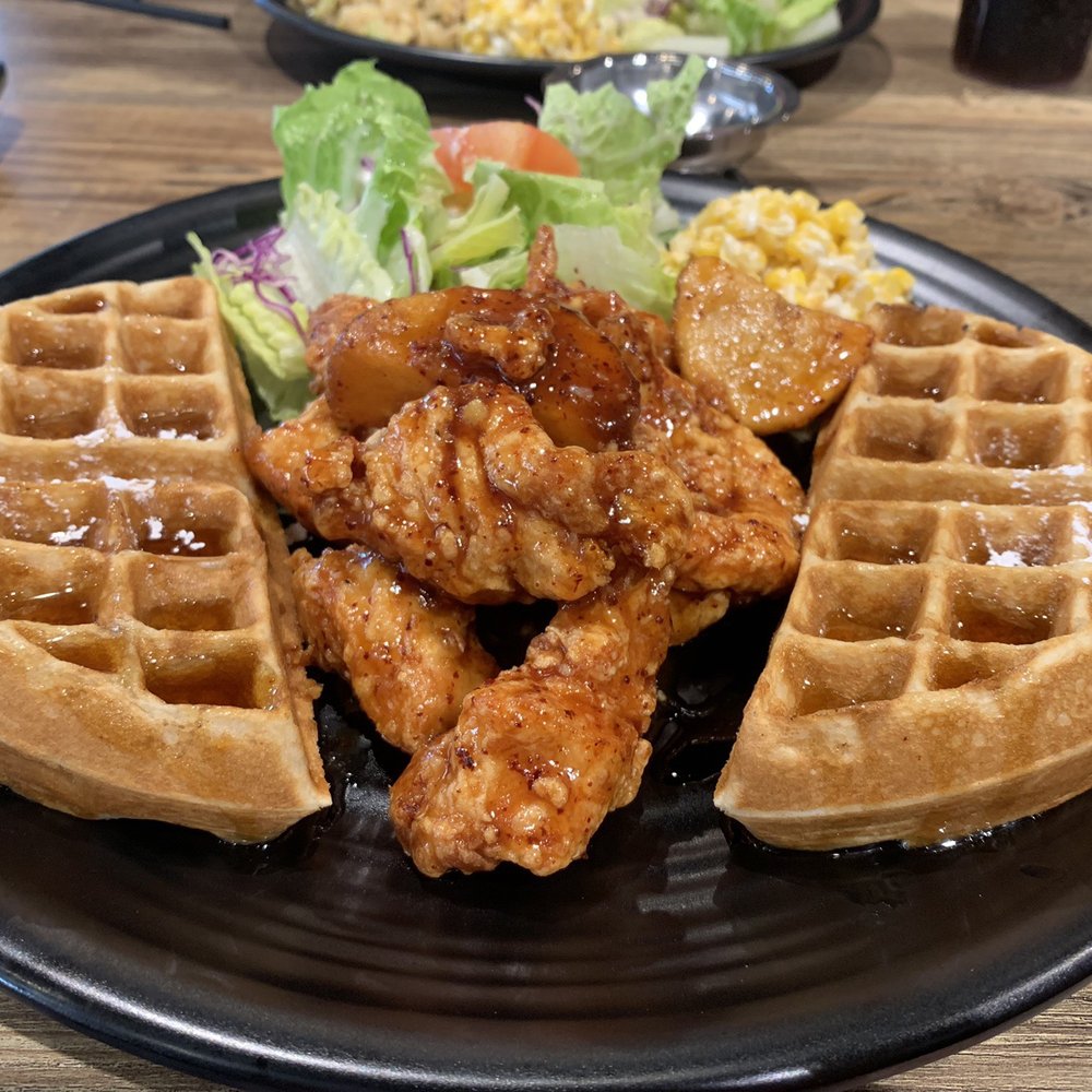 Danji - Chicken and waffles with sweet chili sauce - Korean Near Me - Buford, Georgia Danji - Chicken and waffles with sweet chili sauce - Korean Near Me - Buford, Georgia