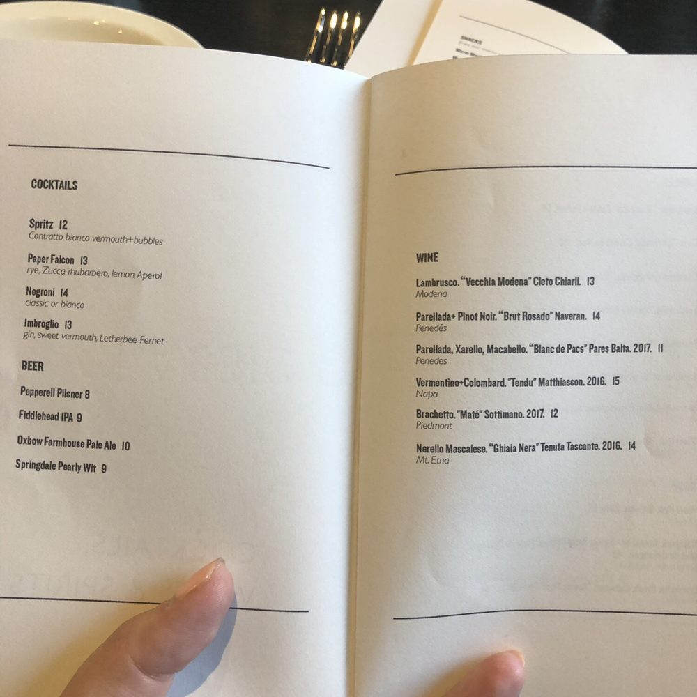 Peregrine - Menu for cocktails and wine by the glass - Mediterranean Near Me - Boston, Massachusetts