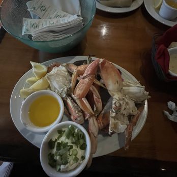 Emily's Ocean View Dining - Dungeness crab w/ baked potato, sour cream  and  chive - Steakhouses Near Me - Ocean Shores, Washington