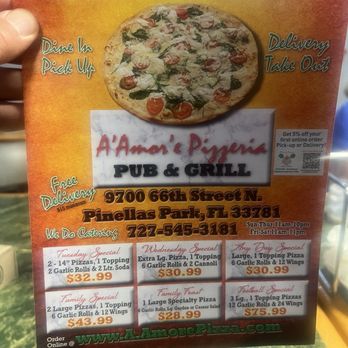 A' Amor'e Pizzeria Grill & Pub - Specials - Pizza Near Me - Pinellas Park, Florida