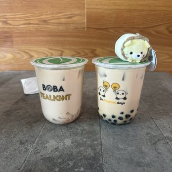 Boba Tealight - Rose Lychee Milk Tea with jelly & Okinawa Flavored Milk Tea with boba - Bubble Tea Near Me - Gilbert, Arizona