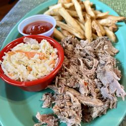 Louise's Rock House - The Special: Chopped pork bbq, fries and coleslaw but the hushpuppies were missing...
