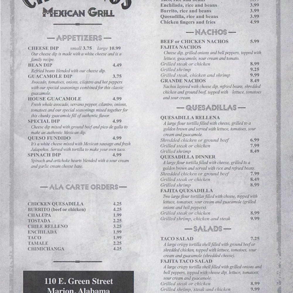 menu for chatinos mexican grill menu for chatinos mexican grill