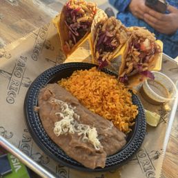 Steak tacos with side of rice and beans Steak tacos with side of rice and beans