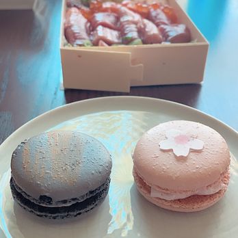 SAGA Kitchen - Macarons (sesame-left rose-right I believe) - Dim Sum Near Me - Alameda, California SAGA Kitchen - Macarons (sesame-left rose-right I believe) - Dim Sum Near Me - Alameda, California