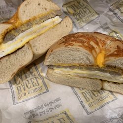 Old School Bagel Cafe - Egg Cheese and Sausage on a Jalapeño Bagel