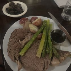 Sway’s Bar And Event Center - Prime rib, red potatoes, asparagus, and mushrooms