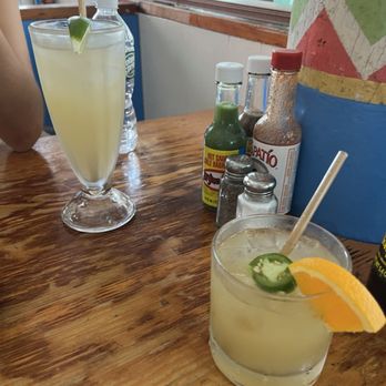 Lupe's East L.A. Kitchen - Left - house margarita, right - le lupe with mezcal - Mexican Near Me - New York, New York Lupe's East L.A. Kitchen - Left - house margarita, right - le lupe with mezcal - Mexican Near Me - New York, New York