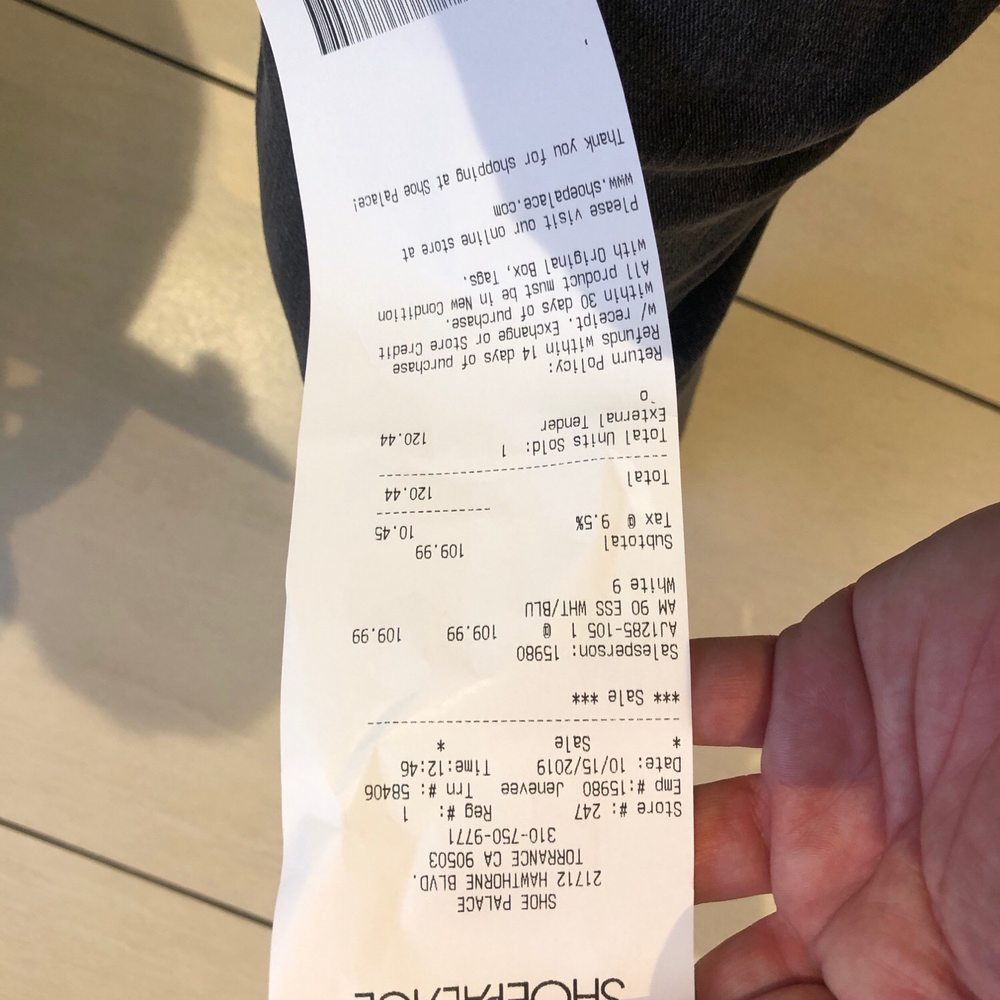Picture of the receipt. Picture of the receipt.