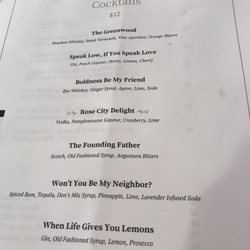 Madison Wine & Tap - Cocktail menu
