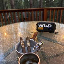 Incline Spirits & Cigars - Enjoying Oliva Serie V Melanio perfecto on our back porch in Incline Village