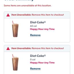 Diet Coke unavailable Diet Coke unavailable