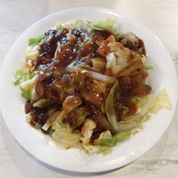 Spicy Chicken Teriyaki Bowl w/Mixed Veggies - sauce had a weird taste to it and head cabbage was not worth the additional $3.99 Spicy Chicken Teriyaki Bowl w/Mixed Veggies - sauce had a weird taste to it and head cabbage was not worth the additional $3.99