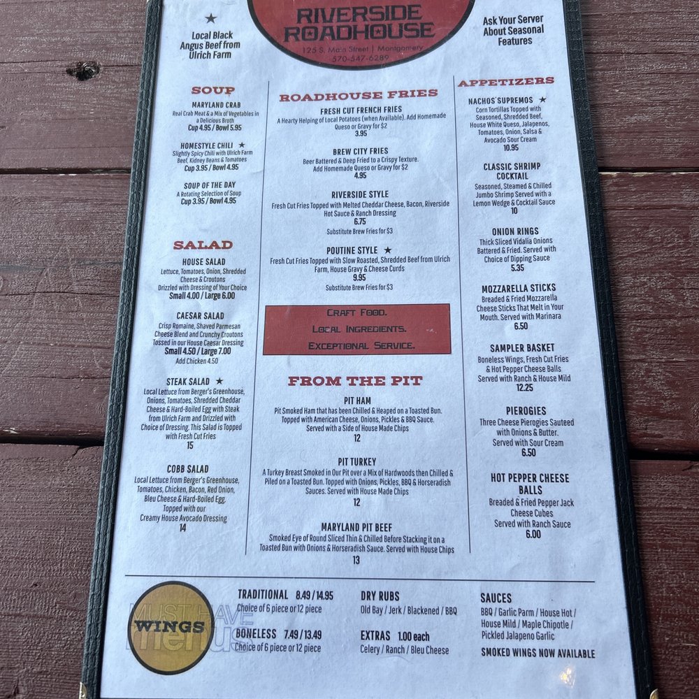 Riverside Roadhouse - Menu - Bars Near Me - Montgomery, Pennsylvania Riverside Roadhouse - Menu - Bars Near Me - Montgomery, Pennsylvania