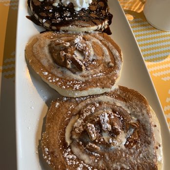Hatch - Cinnamon roll and chocolate chip pancakes. - Breakfast & Brunch Near Me - Huntington, New York