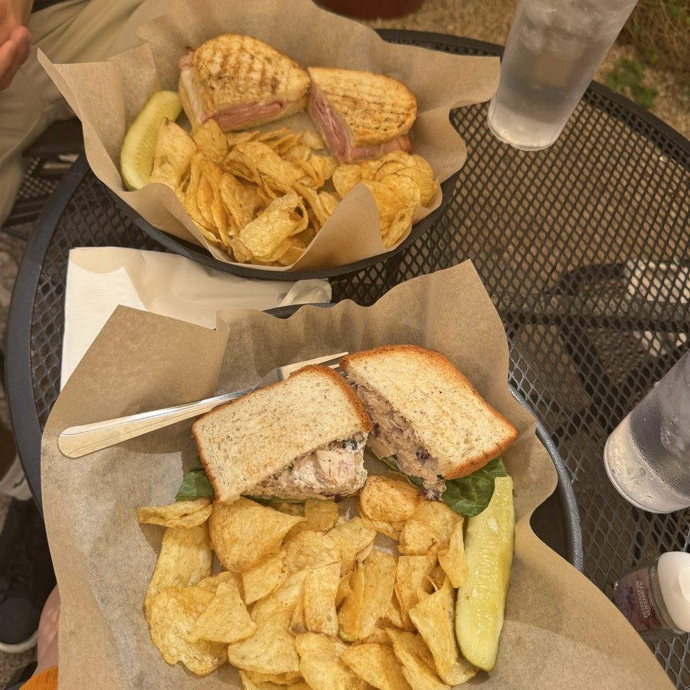 Cuban panini (top); Chicken salad sandwich on gluten free bread (bottom)