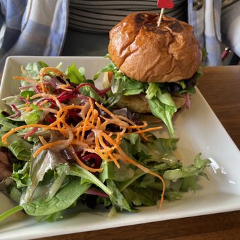 Love - Chick'n Burger with Mixed Green Salad - Vegan Near Me - West Hollywood, California