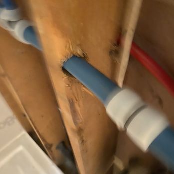 JSP Home Services - Pex in one of the studs. Should be a nail protector on that stud. This happened in at least 4 spots. Code violation. - Heating & Air Conditioning/HVAC Near Me - Kingston, New York