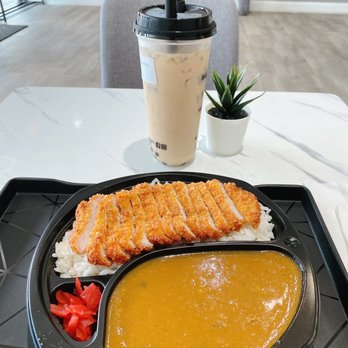 Boba Queen - Pork curry Katsu and Milk Tea with Honey Boba - Bubble Tea Near Me - Orlando, Florida