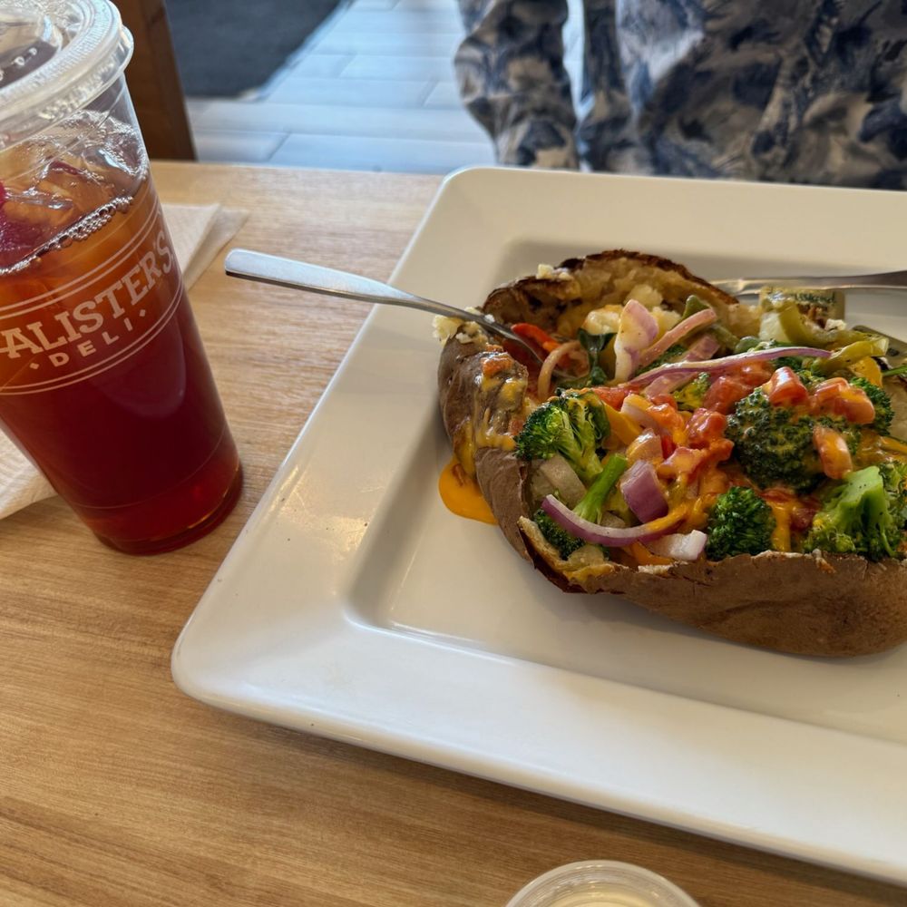 McAlister's Deli - veggie "please do not call me potato" spud and 1/2 and 1/2 tea of which i drank about 1/4 before pic - Delis Near Me - Tulsa, Oklahoma McAlister's Deli - veggie "please do not call me potato" spud and 1/2 and 1/2 tea of which i drank about 1/4 before pic - Delis Near Me - Tulsa, Oklahoma