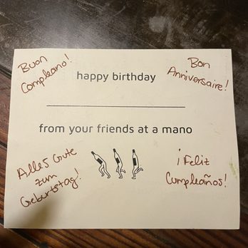 a mano - The back of Bailey's Complimentary Birthday Card. - Italian Near Me - Atlanta, Georgia a mano - The back of Bailey's Complimentary Birthday Card. - Italian Near Me - Atlanta, Georgia