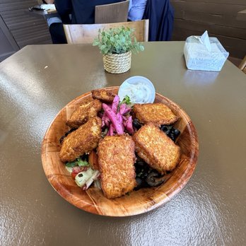 Olive Branch - Fried Halloumi Greek salad. Can also be requested grilled. - Mediterranean Near Me - Houston, Texas Olive Branch - Fried Halloumi Greek salad. Can also be requested grilled. - Mediterranean Near Me - Houston, Texas