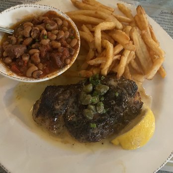 Owens Fish Camp - Blackened Grouper with lemon butter caper sauce, black eyed peas and old bay fries. - Seafood Near Me - Sarasota, Florida Owens Fish Camp - Blackened Grouper with lemon butter caper sauce, black eyed peas and old bay fries. - Seafood Near Me - Sarasota, Florida