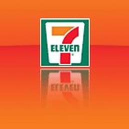 a 7 - eleven logo on an orange background