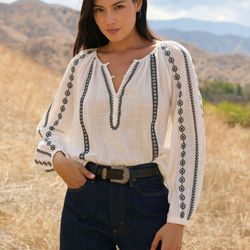 Lovestitch - Tori Embroidered Blouse - Shop our most-loved classic boho blouse featuring beautiful embroidered details. A wardrobe staple!