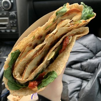 Cup & Crêpe Handheld Street Crepes - The Picnic Crepe w/ Vegan Cheese and Field Roast Pepperoni - SO good! - Creperies Near Me - Everett, Washington